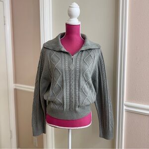 8 Seconds Women's 1/4 Zip Cable Knit Pullover Sweater Gray Collar Neck Size L